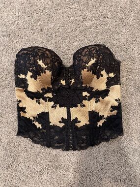 Victoria’s Secret Black Lace Overlay Bustier Corset Top - Black/Gold